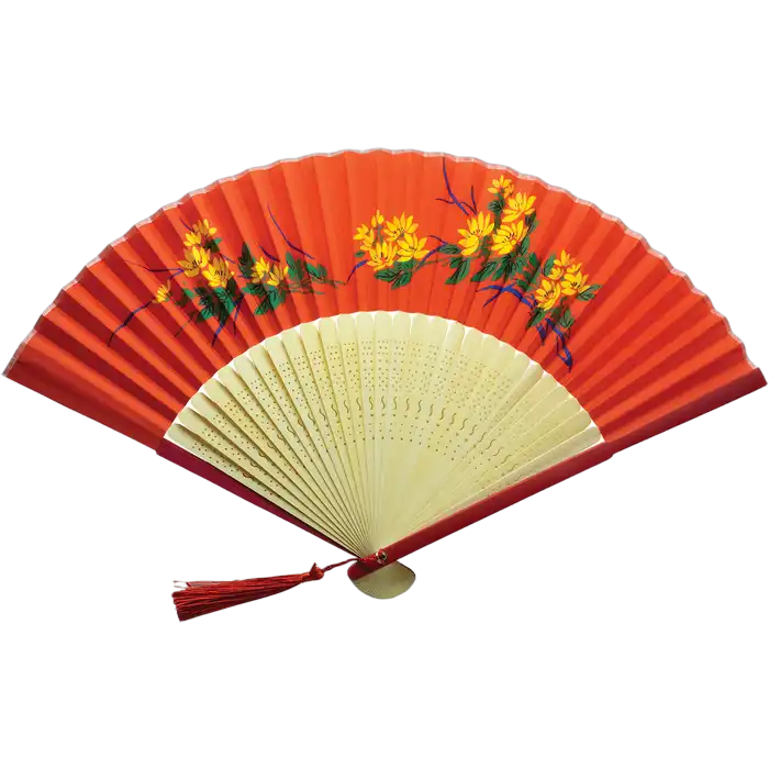 Jade Temple Handventilator 23cm Rood/Blauw Frame Licht