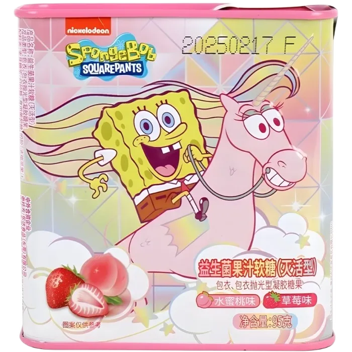LEDA Spongebob Blikje Druppels Aardbei & Perzik 95G