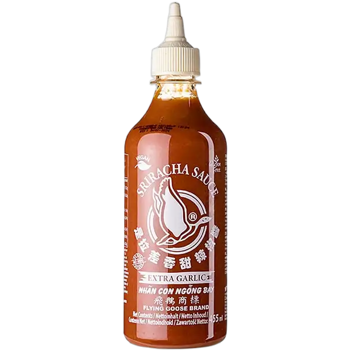 VLIEGENDE GANS Sriracha + Knoflook, Geen MSG, GF 455ML