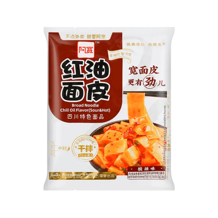 BAIJIA Brede Noodle Chili Smaak Heet en Zuur 115G