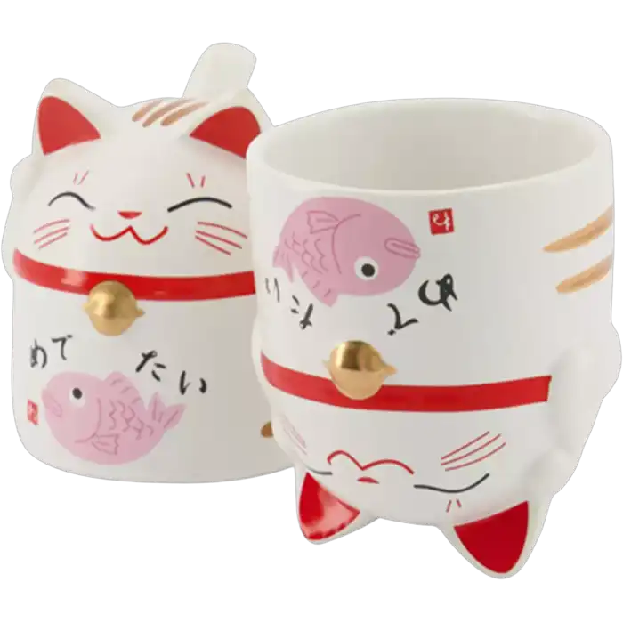 Kawai Maneki Neko Kattenmok roze 8,5x9,8cm