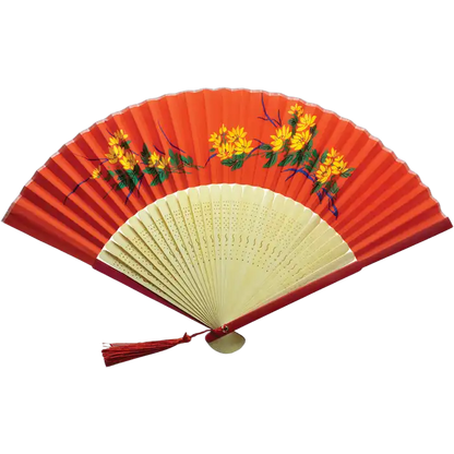 Jade Temple Handventilator 23cm Rood/Blauw Frame Licht