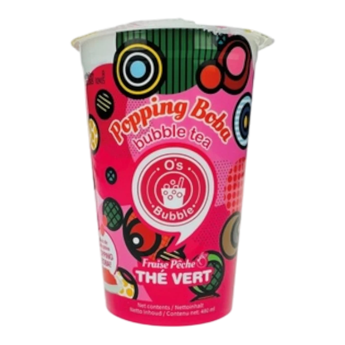 O'S Popping Boba Strawberry Peach Single Pack 480ML