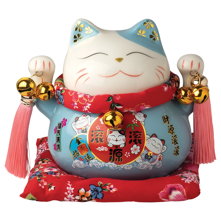 Jade Tempel porselein Spardo. Maneki-Neko blauw